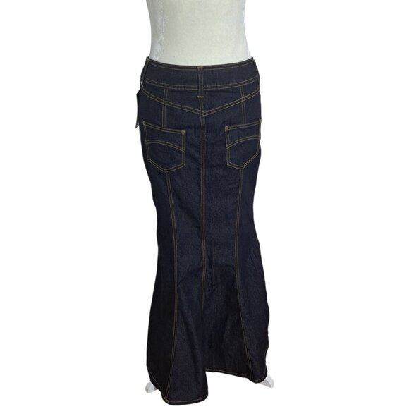 Y2K Bisou Bisou Women's Mermaid Rocker Maxi Skirt Dark Denim Boho Sz 4 - Picture 6 of 9